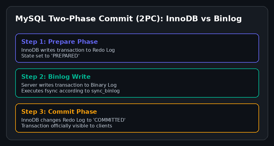 دیاگرام فرآیند Two-Phase Commit بین موتور InnoDB و لایه باینری لاگ سرور MySQL